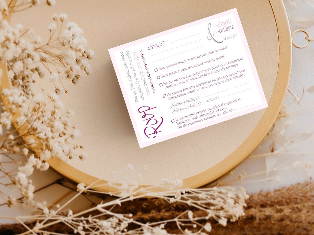 Coupon réponse 'RSVP' mariage Amélie & Antoine