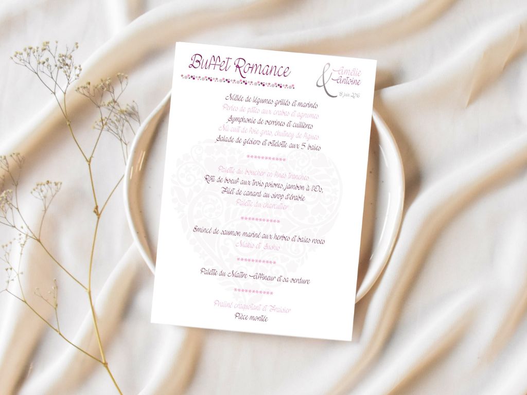 Menu mariage Amélie & Antoine