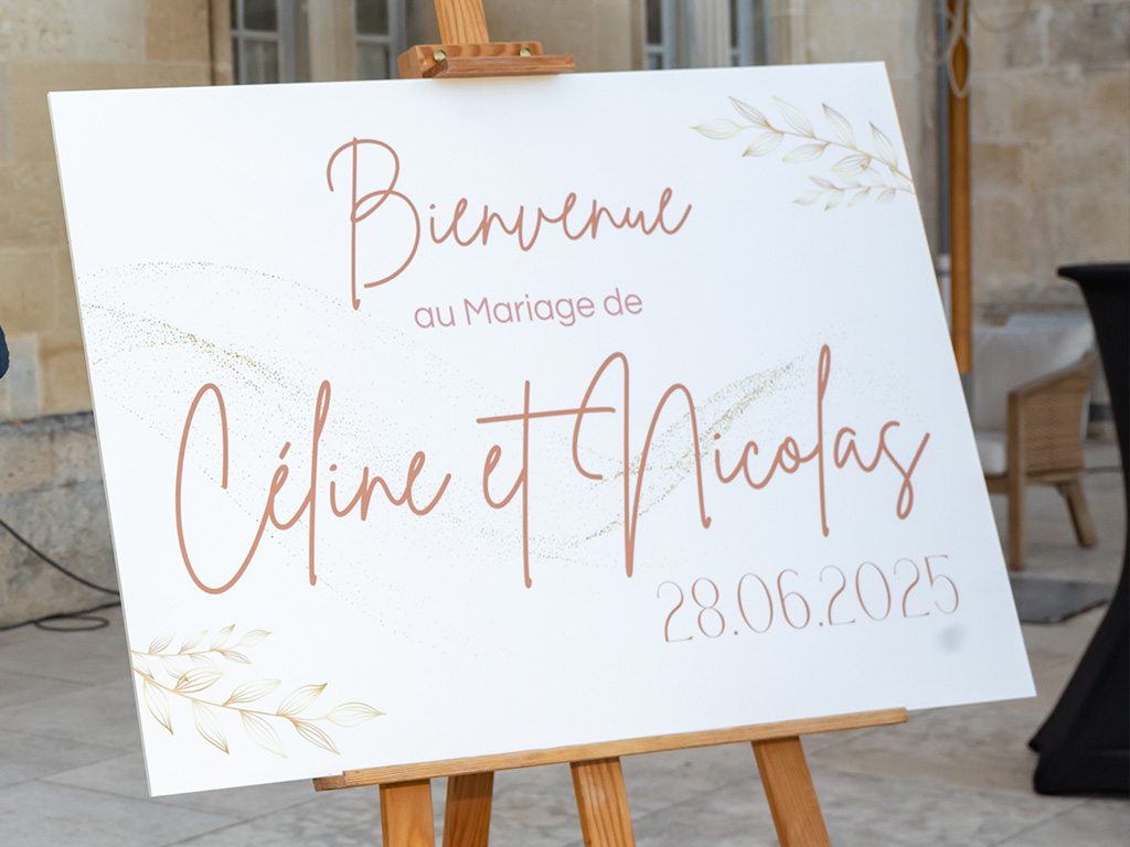 Panneau de bienvenue au mariage de Céline & Nicolas