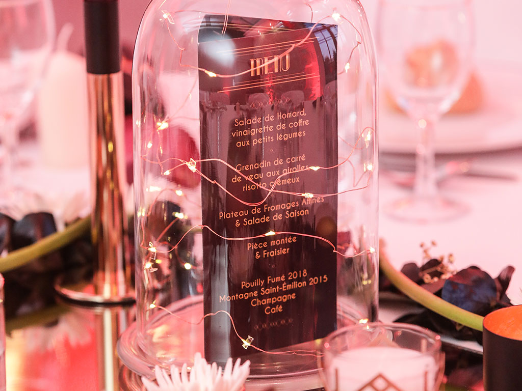 Menu de mariage thème "Gatsby"