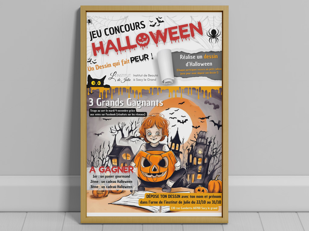 Affiche Halloween pour un Institut de beauté, l'Institut de Julie à Sacy le Grand