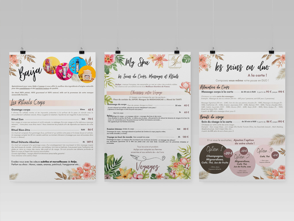 Affiches de tarifs pour un Institut de beauté, l'Institut de Julie à Sacy le Grand