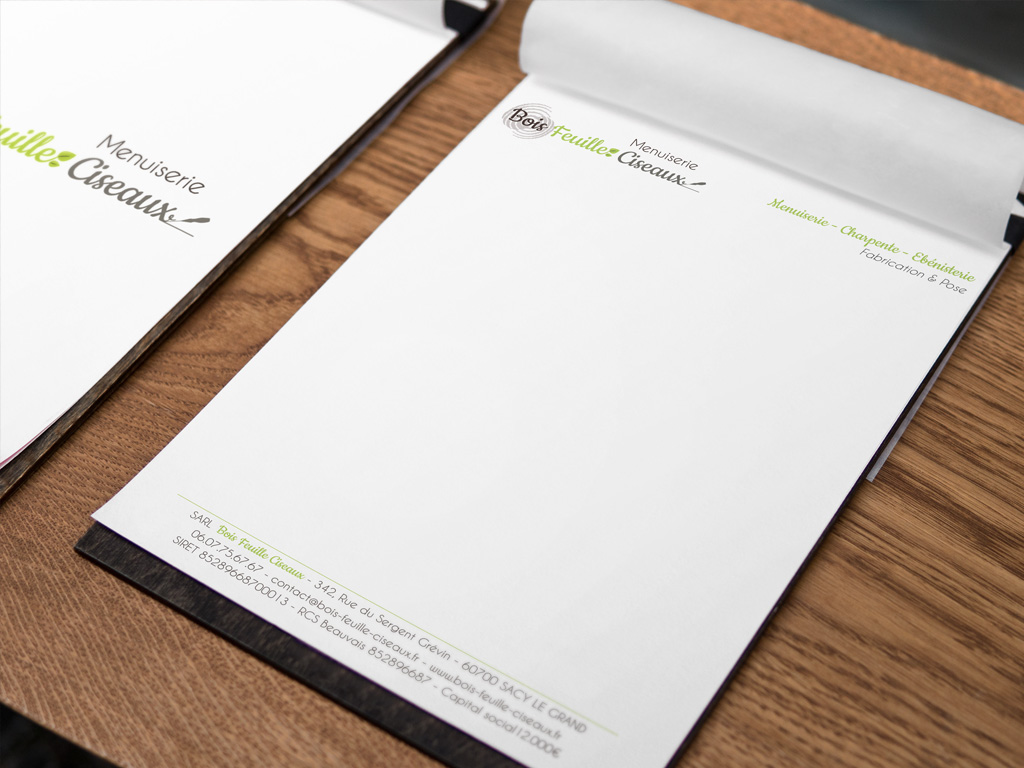 Papier à entête pour la Menuiserie Bois Feuille Ciseaux