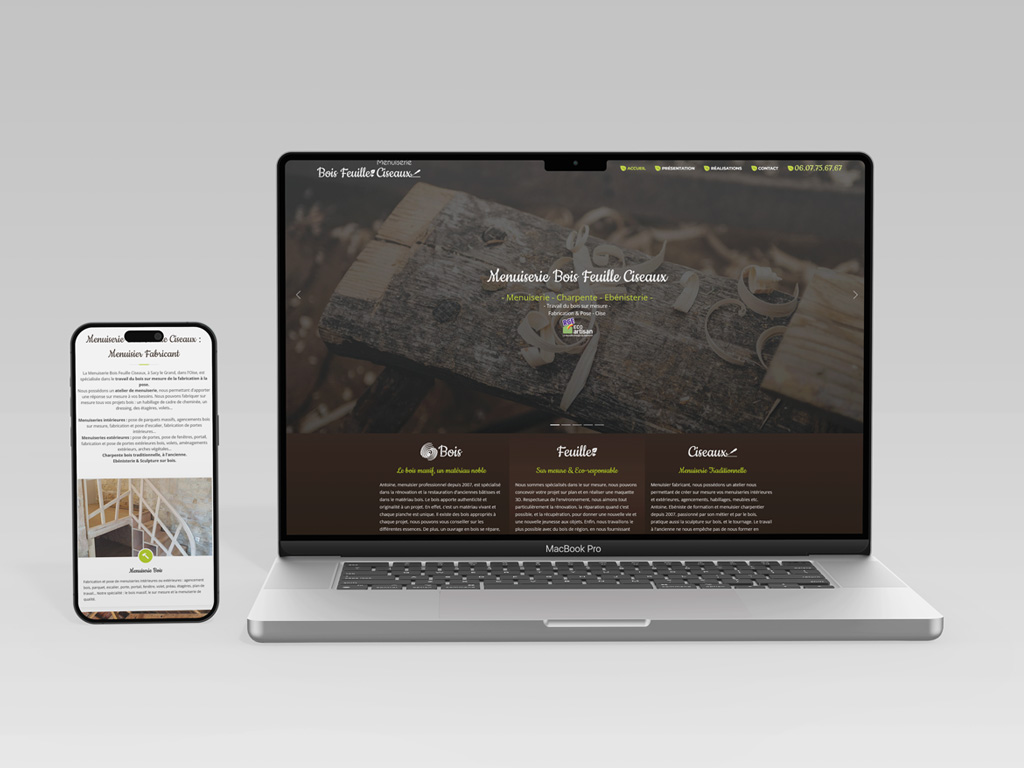 Site Internet Menuiserie Bois Feuille Ciseaux