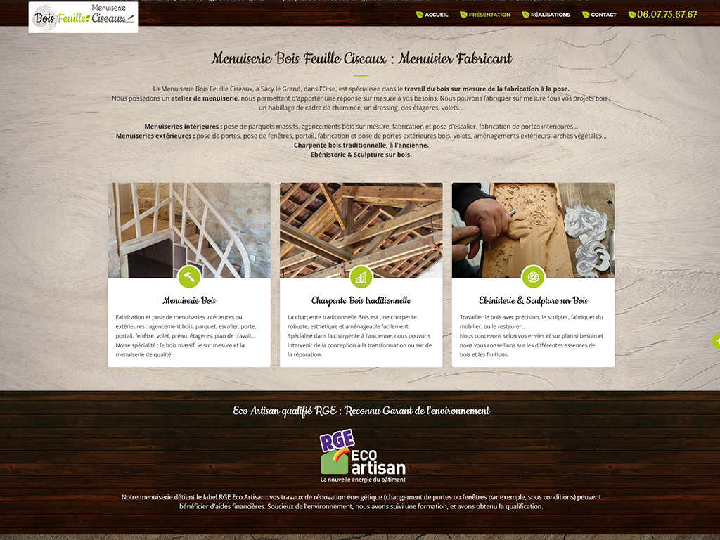 Site Internet Menuiserie Bois Feuille Ciseaux