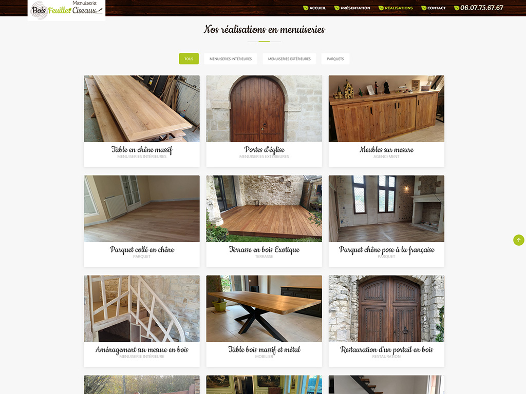 Site Internet Menuiserie Bois Feuille Ciseaux